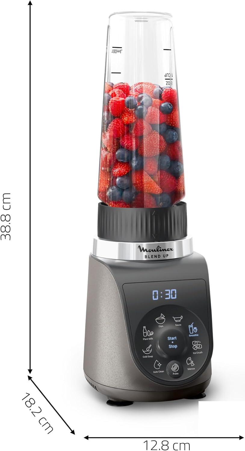 Moulinex Blend Up, Mini blender puissant, 1 000 W, 8 programmes automatiques, Glace pilée LM19H4F0, Gris Etain – Image 11