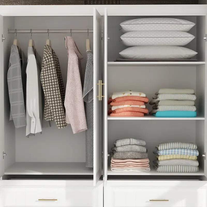 93.9H/74.2H Armoires Wardrobe Closet Cabinet Hanging Drawers Storage – Image 32