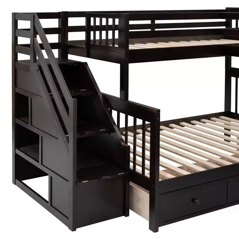 Whisen Modern Design Twin over Full L-Shaped Bunk Bed With 3 Drawers, Portable Desk and Wardrobe – Image 22