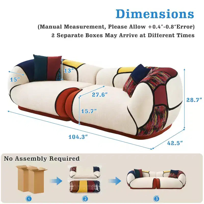 Dyonery 104-inch ultra-large modern curved sofa, sectional floor lounge sofa, equipped with cushions, no assembly required – Image 2