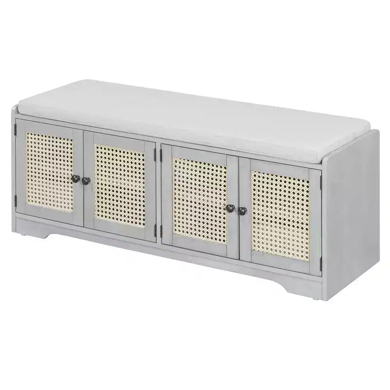 Whisen Rustic Wood Storage Bench, Entryway Shoe Bench with Removable Cushion, Adjustable Shelves – Image 58