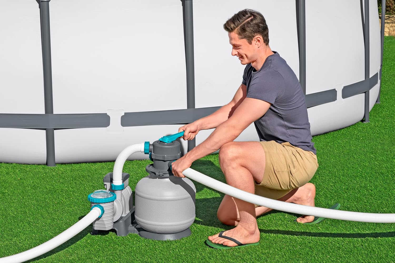 Bestway Pompe de Filtration à Sable pour Piscine Hors Sol 8 327 L - 55,5 cm x 44 cm x 60 cm - Gris/Vert – Image 2