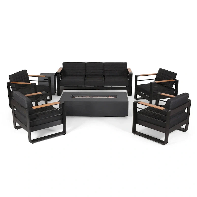 Giovanna Outdoor Aluminum 7 Seater Chat Set with Fire Pit by Christopher Knight Home – Image 5