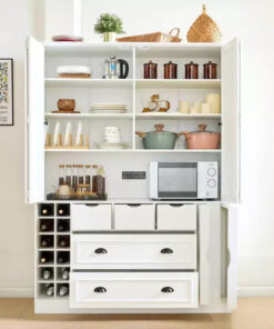 Alternative view of Whisen 71'' Tall Freestanding Kitchen Pantry, Large Dining Storage Cabinet Cupboard Sideboards With 4 Foldable Doors, Shelves, Wine Racks