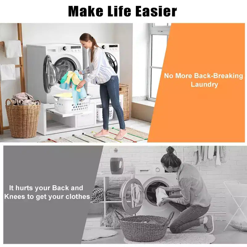 GDLF Washer and Dryer Pedestals, Universal Washer and Dryer Stand with Pull-Out Shelf,White – Image 3
