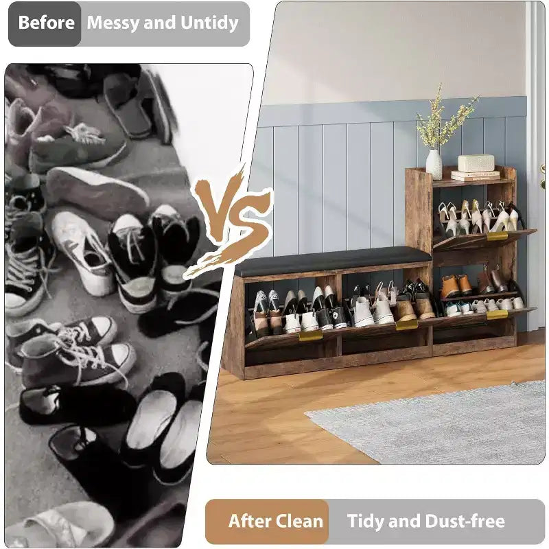 Shoe Storage Cabinet with Bench & 4 Flip Drawers - Narrow Entryway Organizer for 35-40 Pairs – Image 22