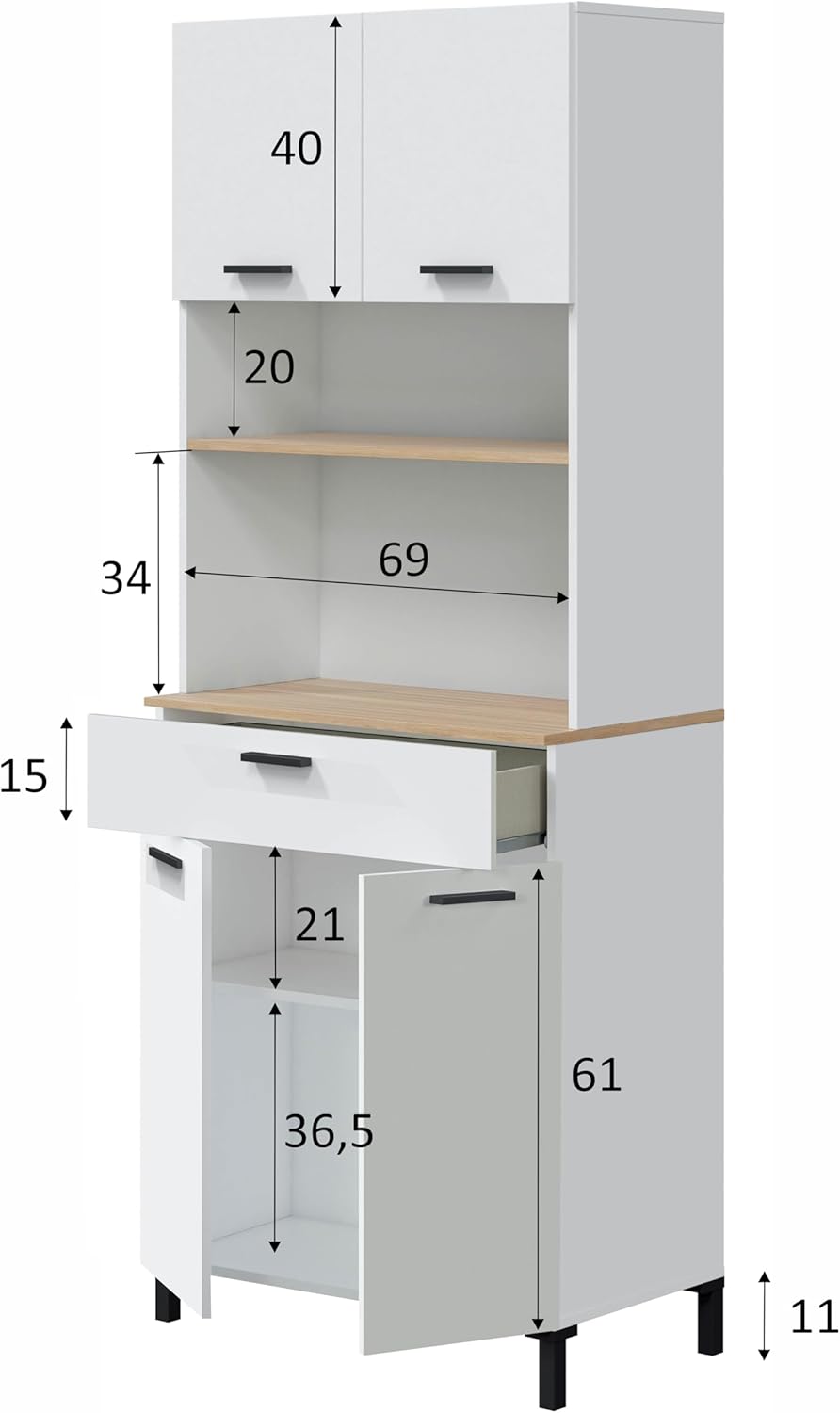 Habitdesign Modèle Kira Meuble de cuisine 4 portes + 1 tiroir Finition blanche Artik et naturel, dimensions : 185 x 72 x 40 cm H x l x P . – Image 3
