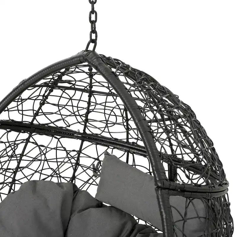 Khaki Brown / Gray Wicker Hanging Egg Chair with Cushion, 1-Person, 300 lbs Capacity – Image 10