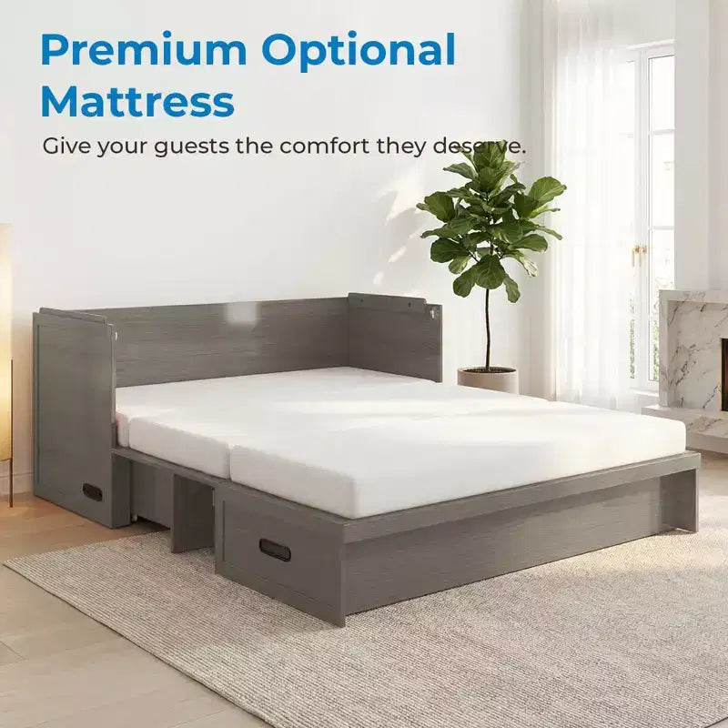 Mjkone Queen Size Convertible Murphy Cabinet Bed with Mattress, USB Charging, Storage Drawers – Image 46
