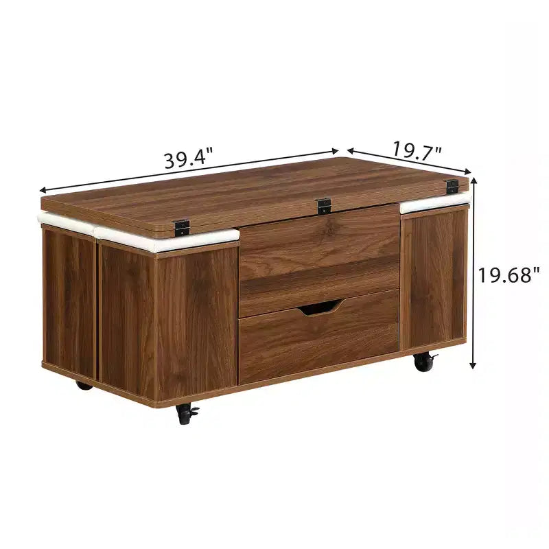 Zeus & Ruta Multi-Function Modern Lift-Top Coffee Table with Hidden Storage, 4 Stools and Casters, Perfect for Modern Living Spaces – Image 37