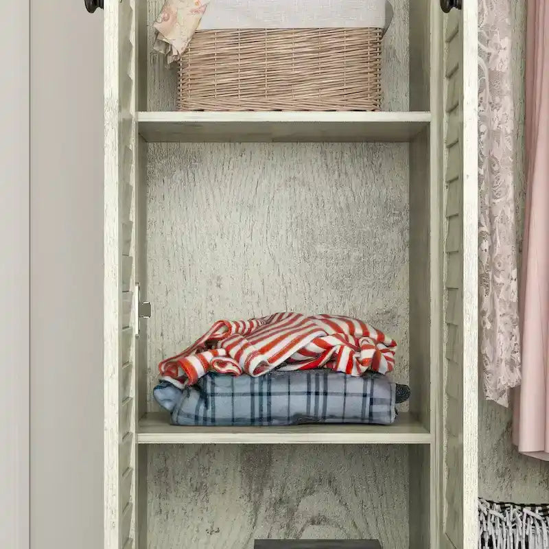 Wardrobe Armoire Closet 59W Large Freestanding Wardrobe Cabinet White – Image 17