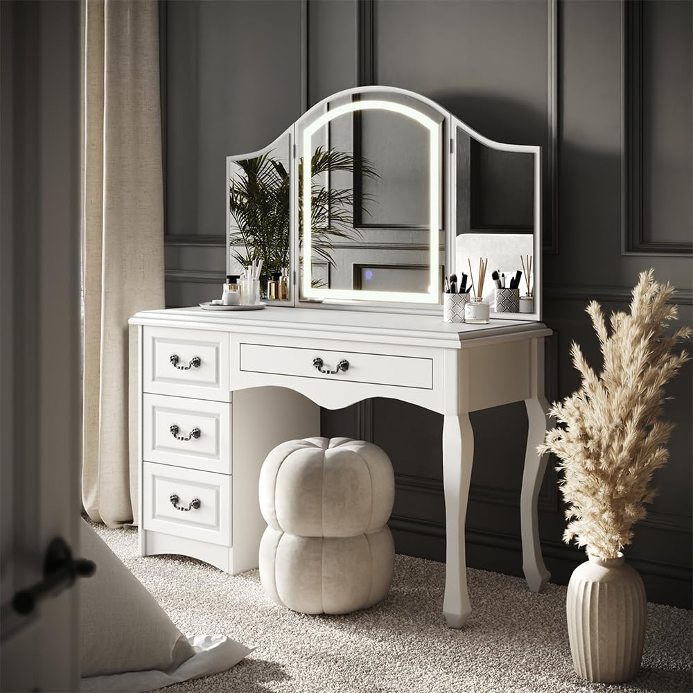 Vicco Coiffeuse Belle, Blanc, 120cm avec éclairage LED à intensité Variable