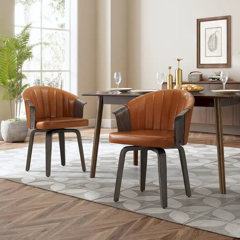 Bentwood and PU Swivel Dining Chairs (Set of 2) – Image 3