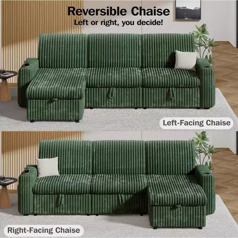 L-Shaped Sectional Sleeper Sofa with Pull-Out Bed, USB Ports & Storage – Image 23