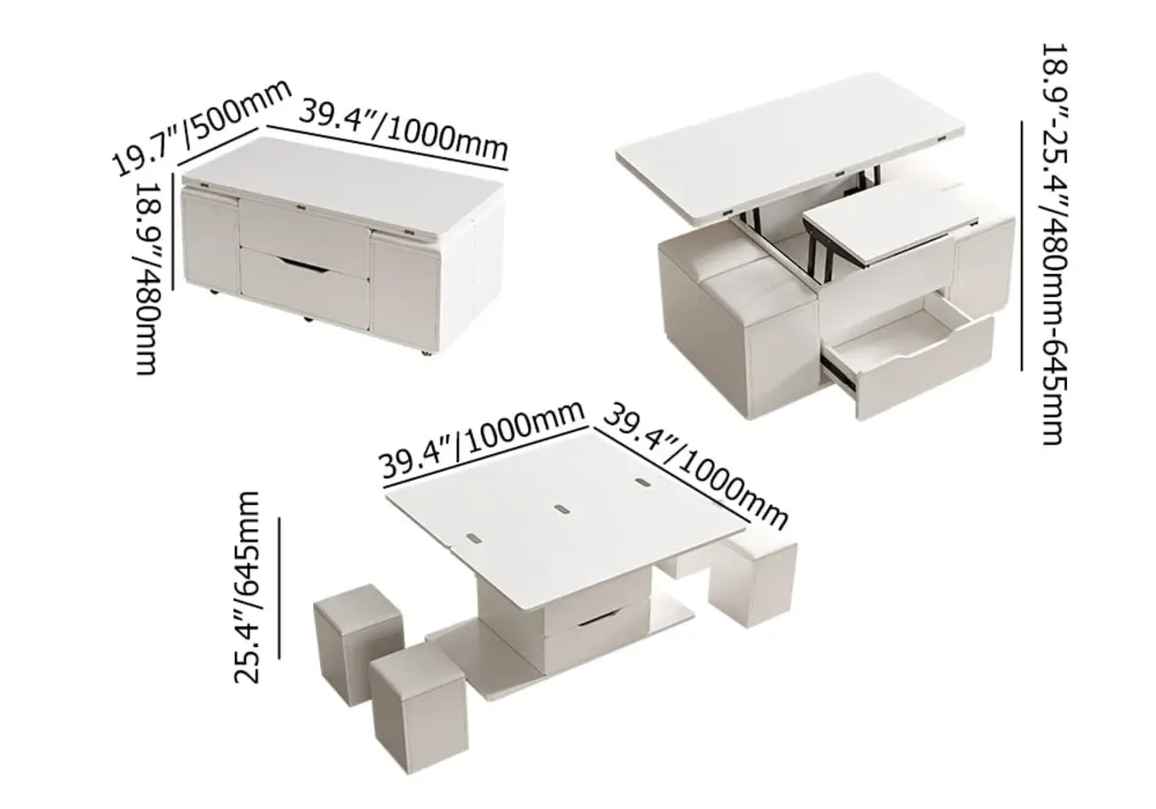 Foldable Lift-Top Coffee Table with 4 Stools & Storage – Image 14