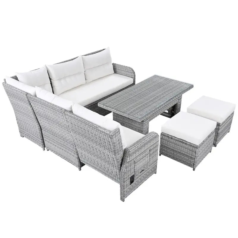 Outdoor Rattan Sectional Sofa Set with Adjustable Table & Recliners – Image 36