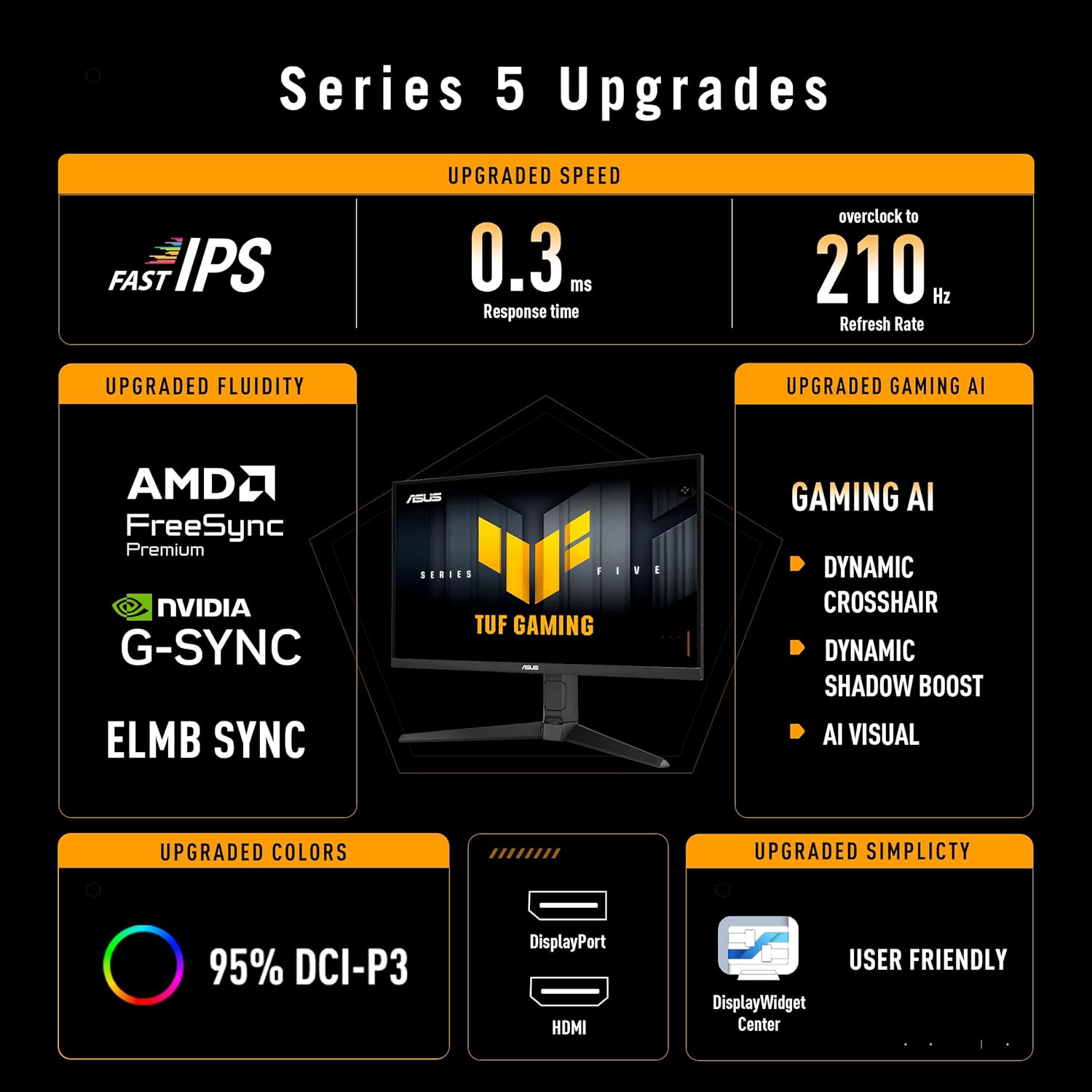 TUF Gaming VG27AQL5A - Moniteur Gaming 27 QHD (2560x1440), 210Hz (OC), Fast IPS, ELMB Sync, 0.3ms GTG, Haut-parleurs Stéréo, DisplayWidget Center, Gaming AI, Ajustable en Hauteur – Image 2