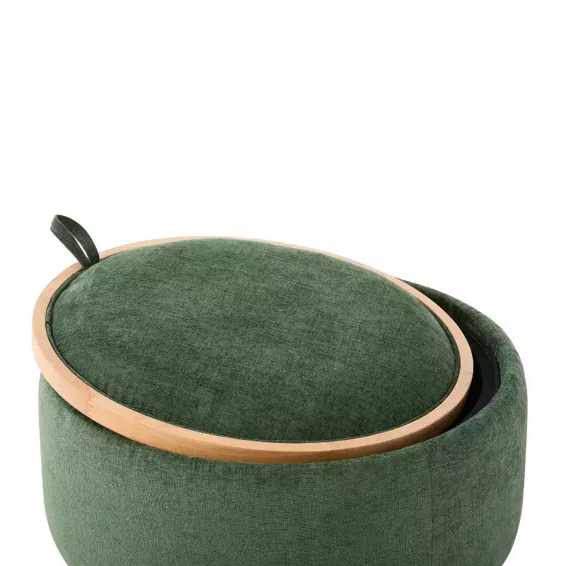Polibi Round Storage Ottoman with Solid Wood Cylinder Base & Reversible Lid – Image 16