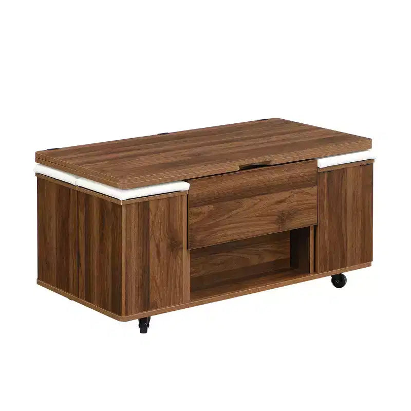 Zeus & Ruta Multi-Function Modern Lift-Top Coffee Table with Hidden Storage, 4 Stools and Casters, Perfect for Modern Living Spaces – Image 44