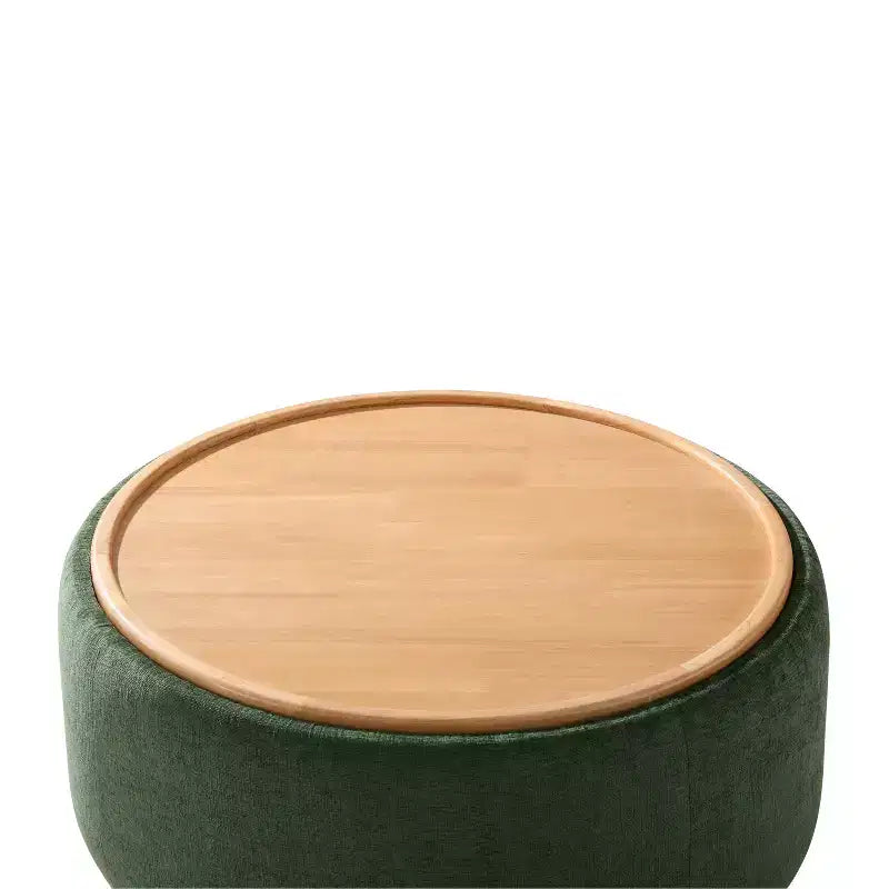 Polibi Round Storage Ottoman with Solid Wood Cylinder Base & Reversible Lid – Image 18