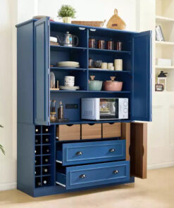 Whisen 71'' Tall Freestanding Kitchen Pantry, Large Dining Storage Cabinet Cupboard Sideboards With 4 Foldable Doors, Shelves, Wine Racks