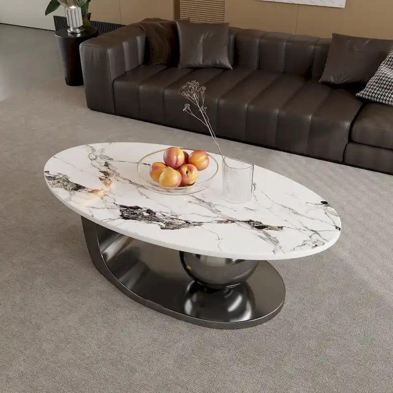 51 Modern Pandora Oval Coffee Table with Glossy Sintered stone top, Luxury Coffee Table, Stainless Steel Legs for Livingroom – Image 37