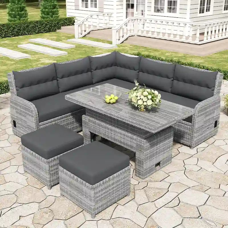 Outdoor Rattan Sectional Sofa Set with Adjustable Table & Recliners – Image 10