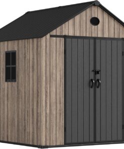 Hoggar Abri de jardin en résine 5,02 m² Oak O50 - Sol inclus - Fenêtre latérale - Aspect bois premium - Double porte large - Protection UV et imperméable - Fermeture par goupille - aérations