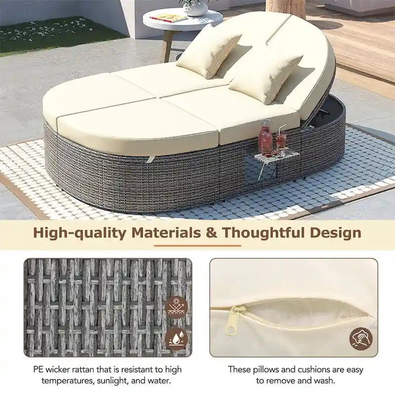 Outdoor Sun Bed Patio 2-Person Daybed with Cushions and Pillows – Image 7
