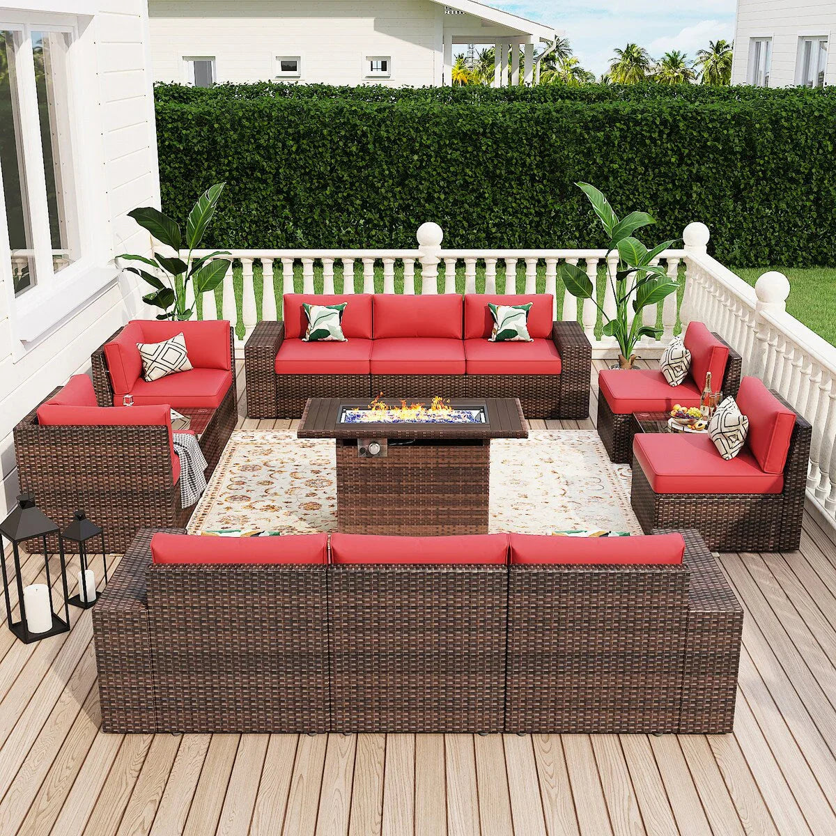 13 Pieces Patio Furniture Set with 44Fire Pit Table – Image 7