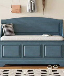GDFStudio Ruth Mid-Century Modern Style Entryway Shoe Storage Bench with Hidden Storage and Linen Cushion