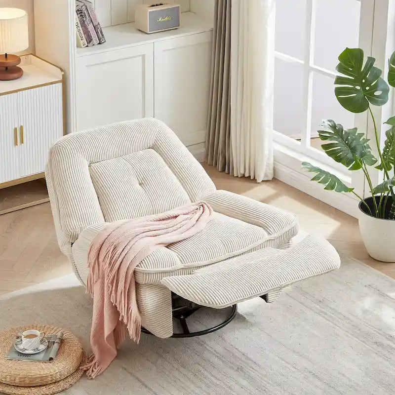 Corduroy Swivel Glider Recliner, Footrest for Living Room – Image 24