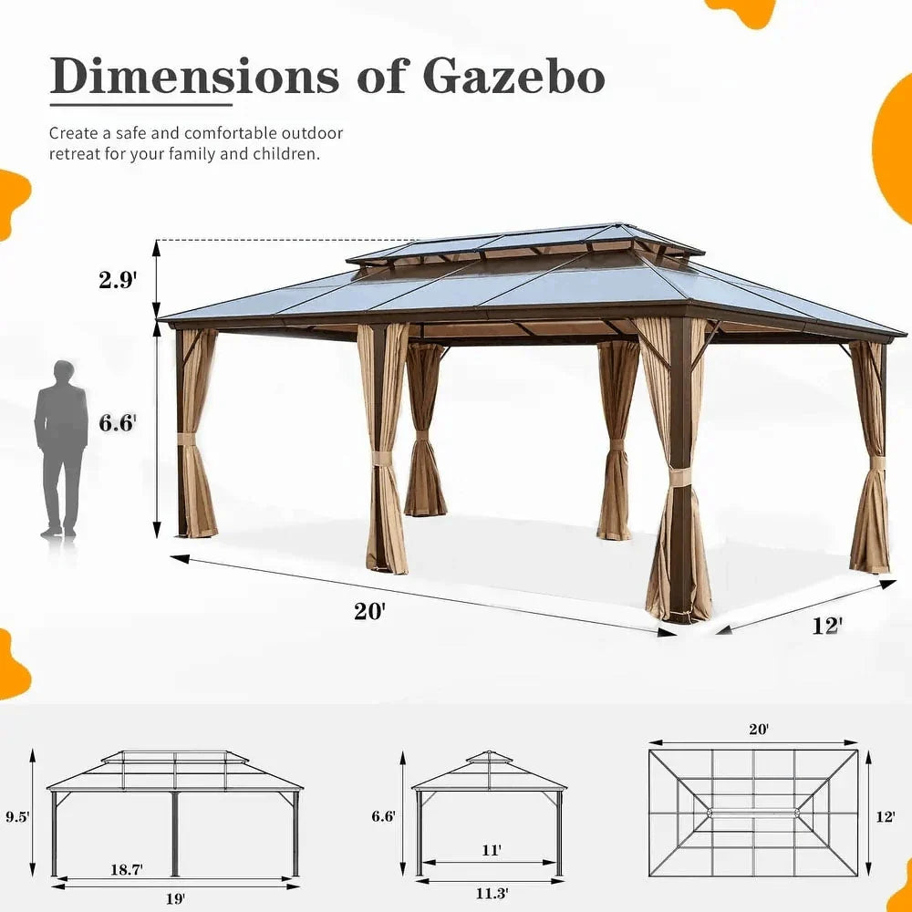 EROMMY Hardtop Gazebo,Outdoor Pergola with Double Roof & Netting & Curtains,Heavy Duty Canopy for Patio, Backyard, Pool party – Image 42