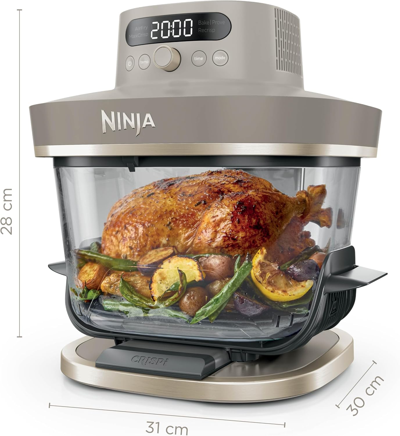 Ninja CRISPi PRO XL, Friteuse sans huile en verre, 5 modes de cuisson prédéfinis, avec contenants en verre CleanCrisp de 5,7 l et 2,3 l, couvercles de rangement, Stone/Or AS090EUSD – Image 3