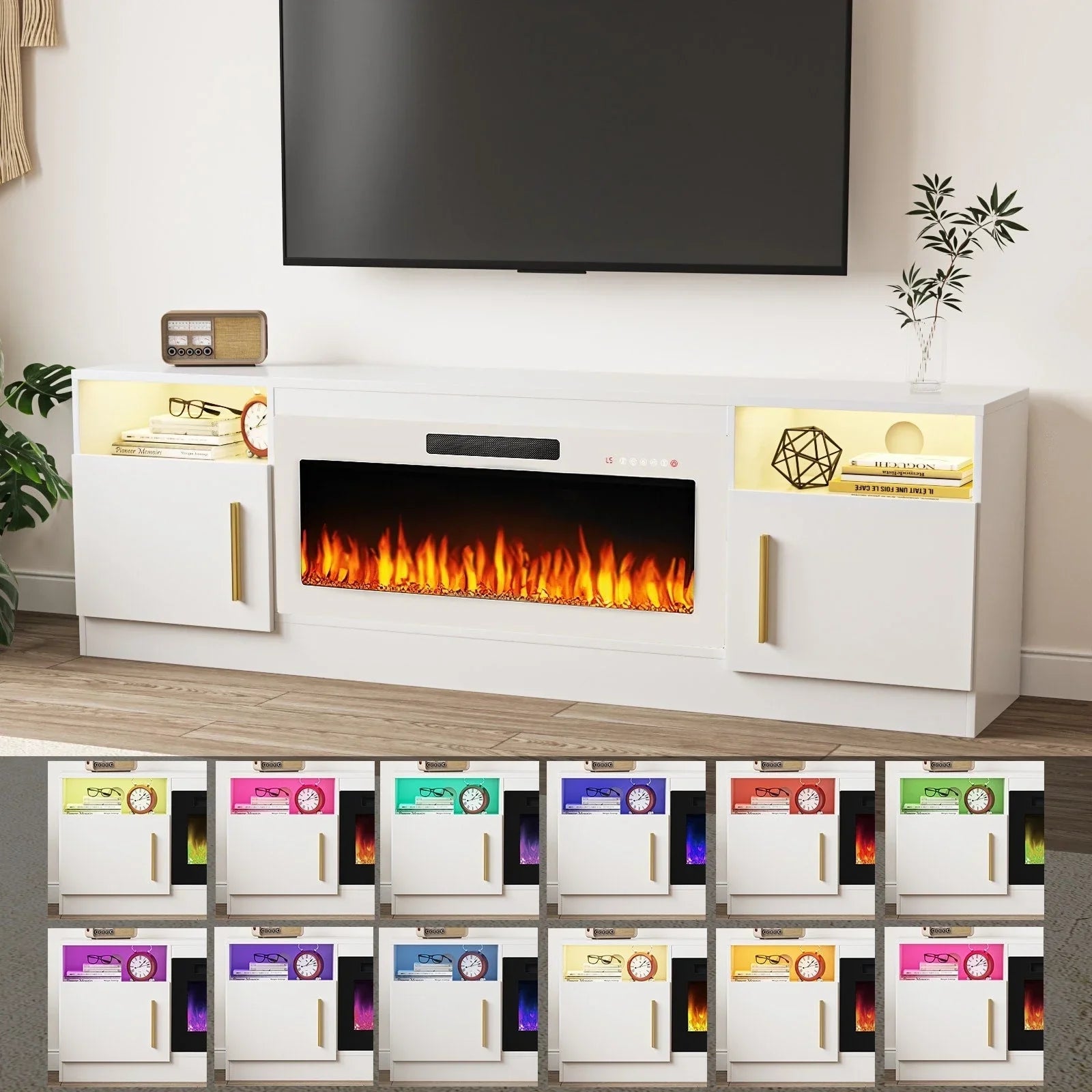 Bossin 70 Fireplace TV Stand with 36 Electric Fireplace, TV Stand for TVs Up to 80, 16 Colors LED Lights/Entertainment Center – Image 68