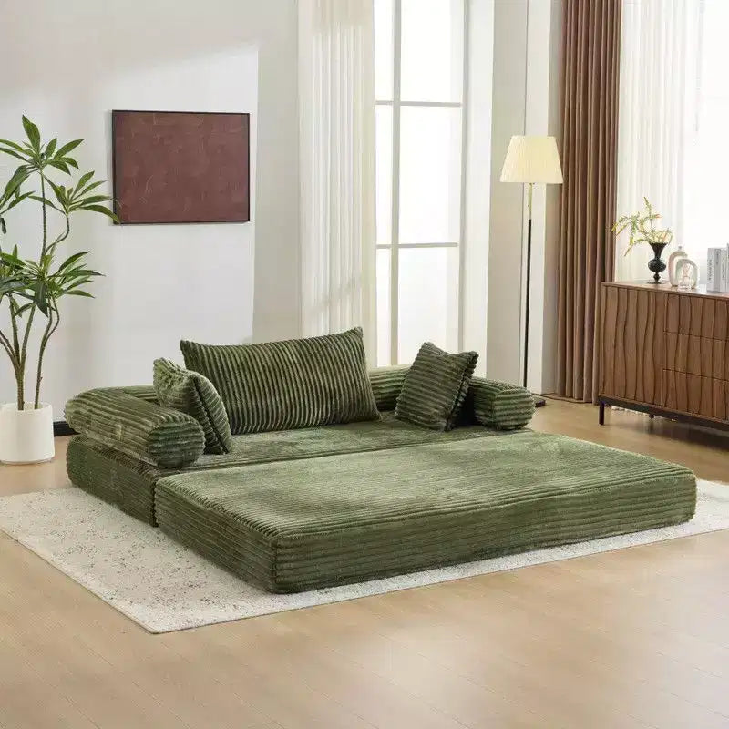 Dark Gray / Gray / Green / Sea Blue Corduroy Convertible Sleeper Sofa Bed, 2-Seater
