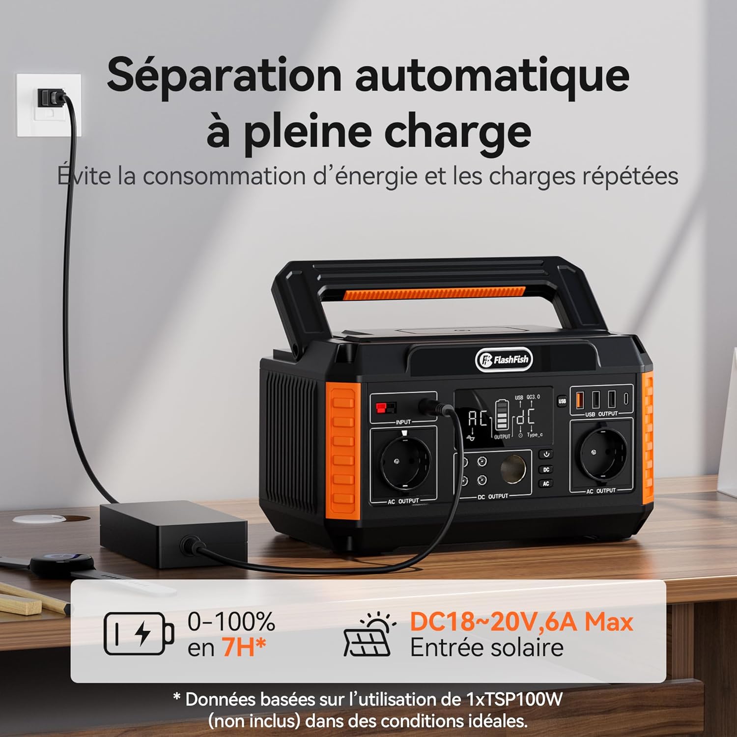 FlashFish 520Wh Generateur Electrique avec Panneau Solaire 100W,Station Electrique Portable avec 2x CA 560W(crête 1100W),5x Sorties CC et 4x USB,Batterie de Secours pour Camping,Extérieur,Domestique – Image 3