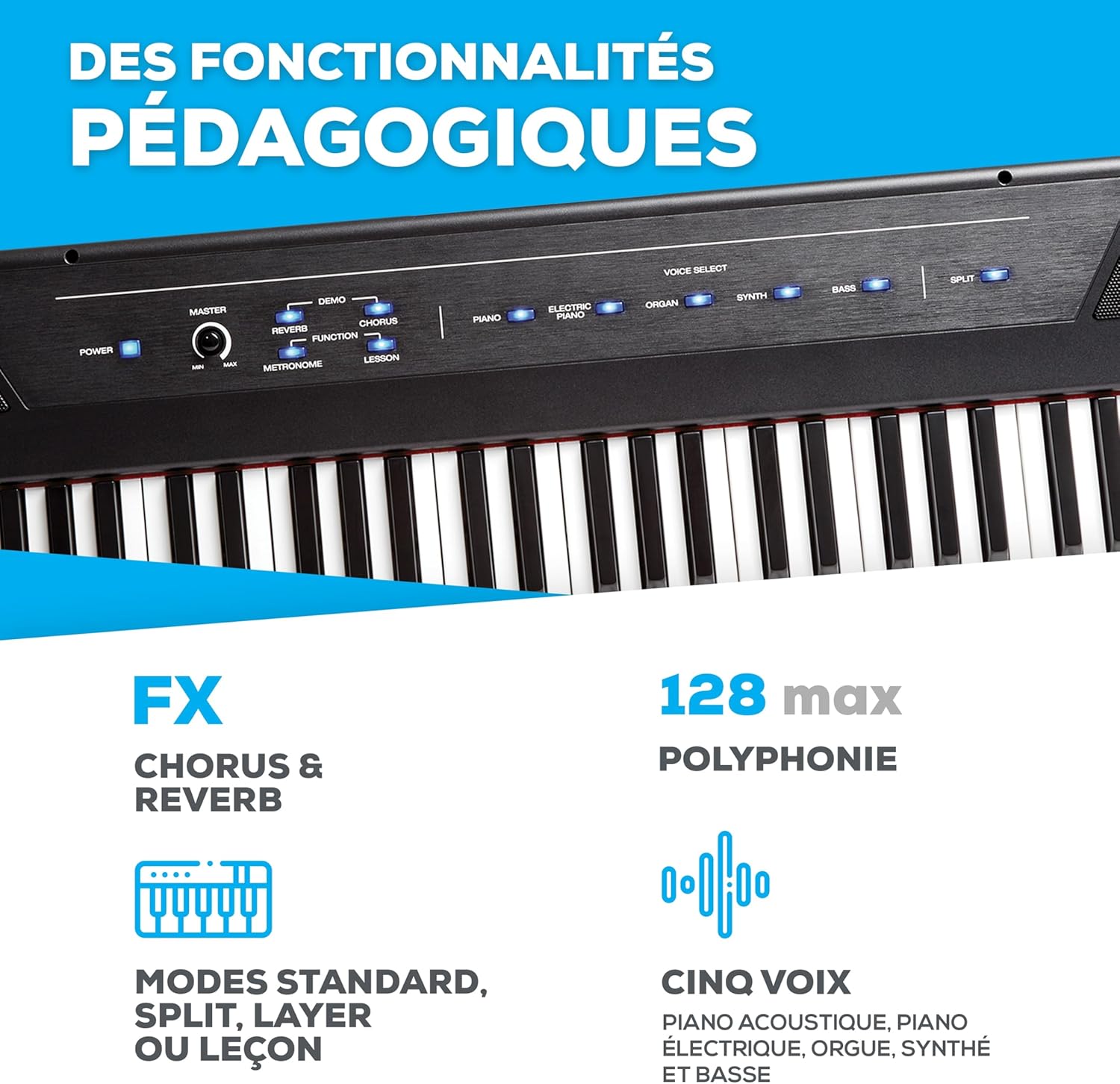 Alesis Recital Piano Numérique 88 Touches Semi-Lestées avec Enceintes Intégrées et Cours Gratuits – Image 4
