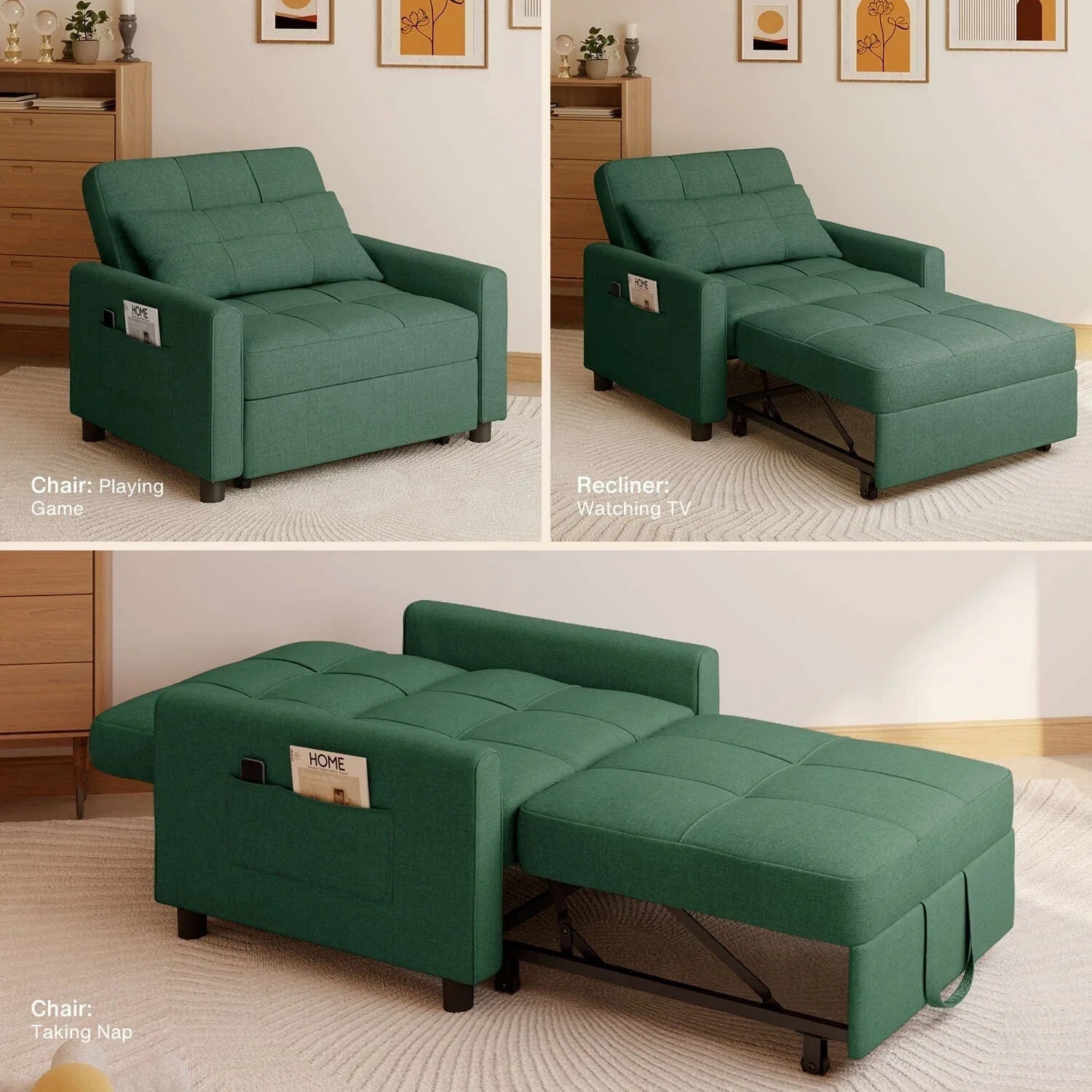 3-in-1 Adjustable Sleeper Sofa Bed, Pull Out Chair Sofa, Convertible Folding Bed for Living Room – Image 51