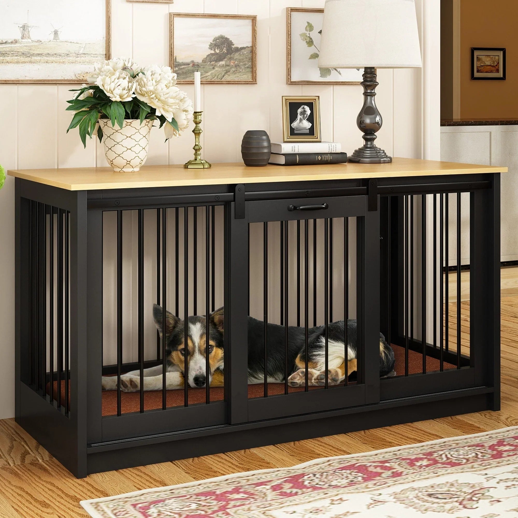 Pet Residence with Iron Tube Reinforcement Stylish & Sturdy Dog Crate – Image 6