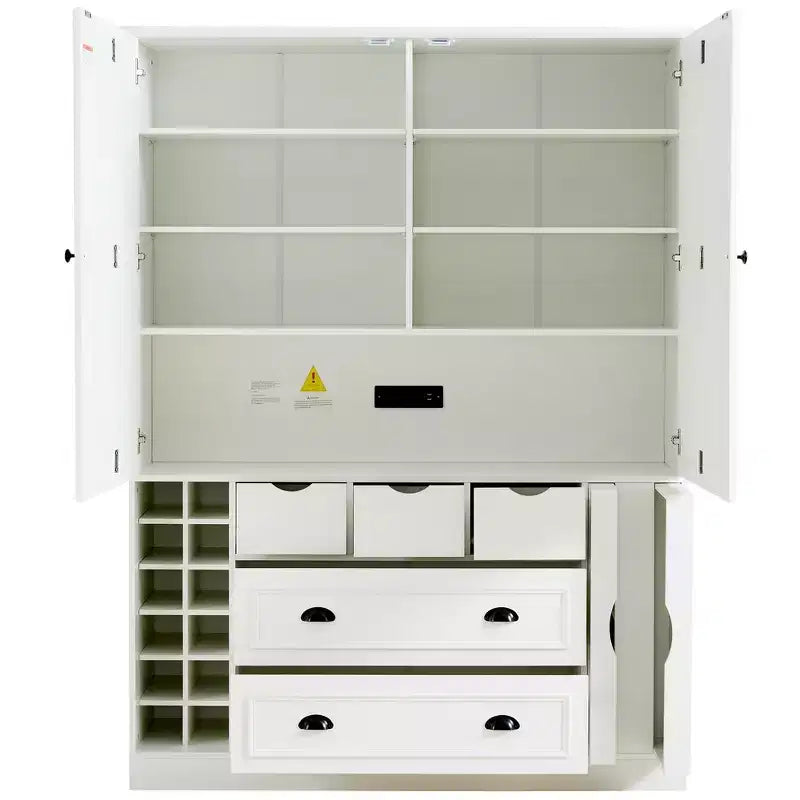 Whisen 71'' Tall Freestanding Kitchen Pantry, Large Dining Storage Cabinet Cupboard Sideboards With 4 Foldable Doors, Shelves, Wine Racks – Image 7