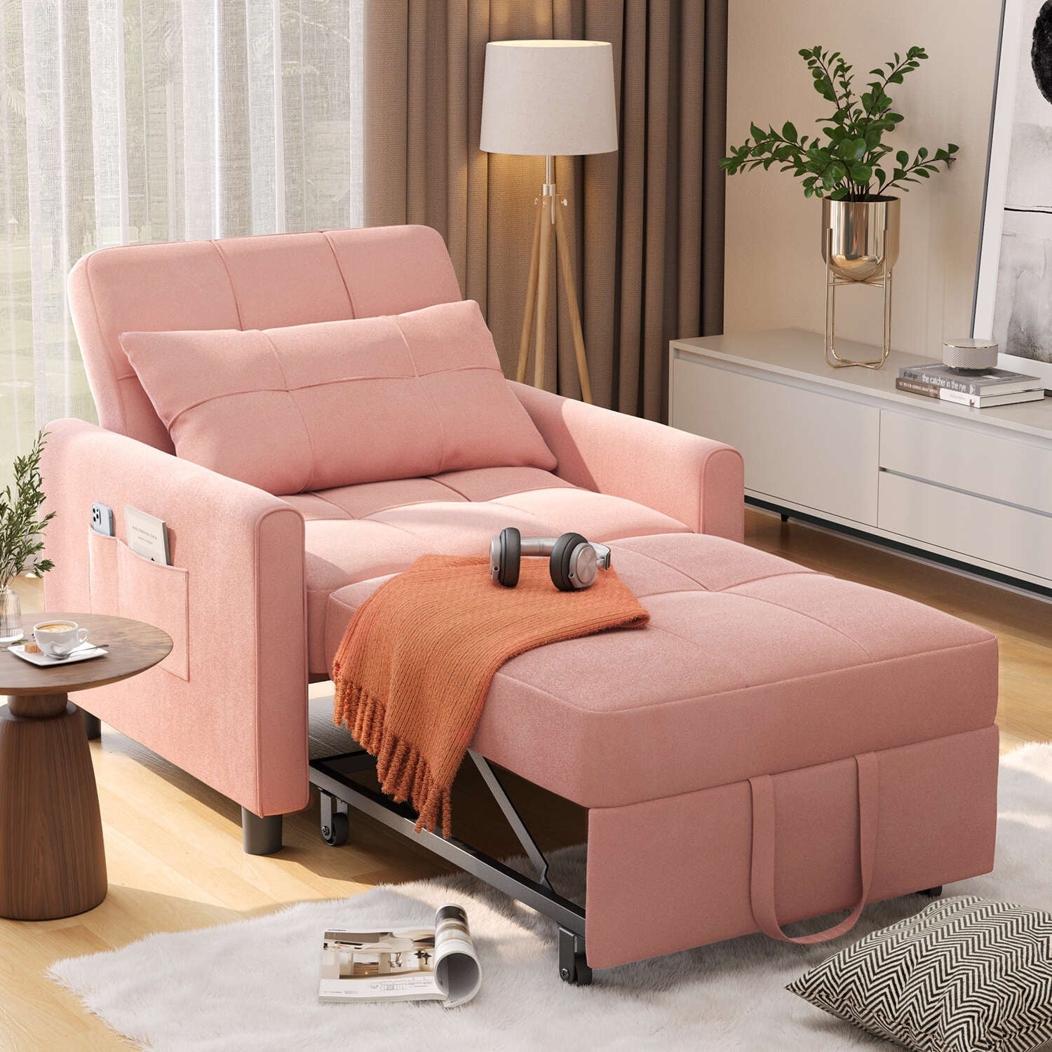 3-in-1 Adjustable Sleeper Sofa Bed, Pull Out Chair Sofa, Convertible Folding Bed for Living Room – Image 89
