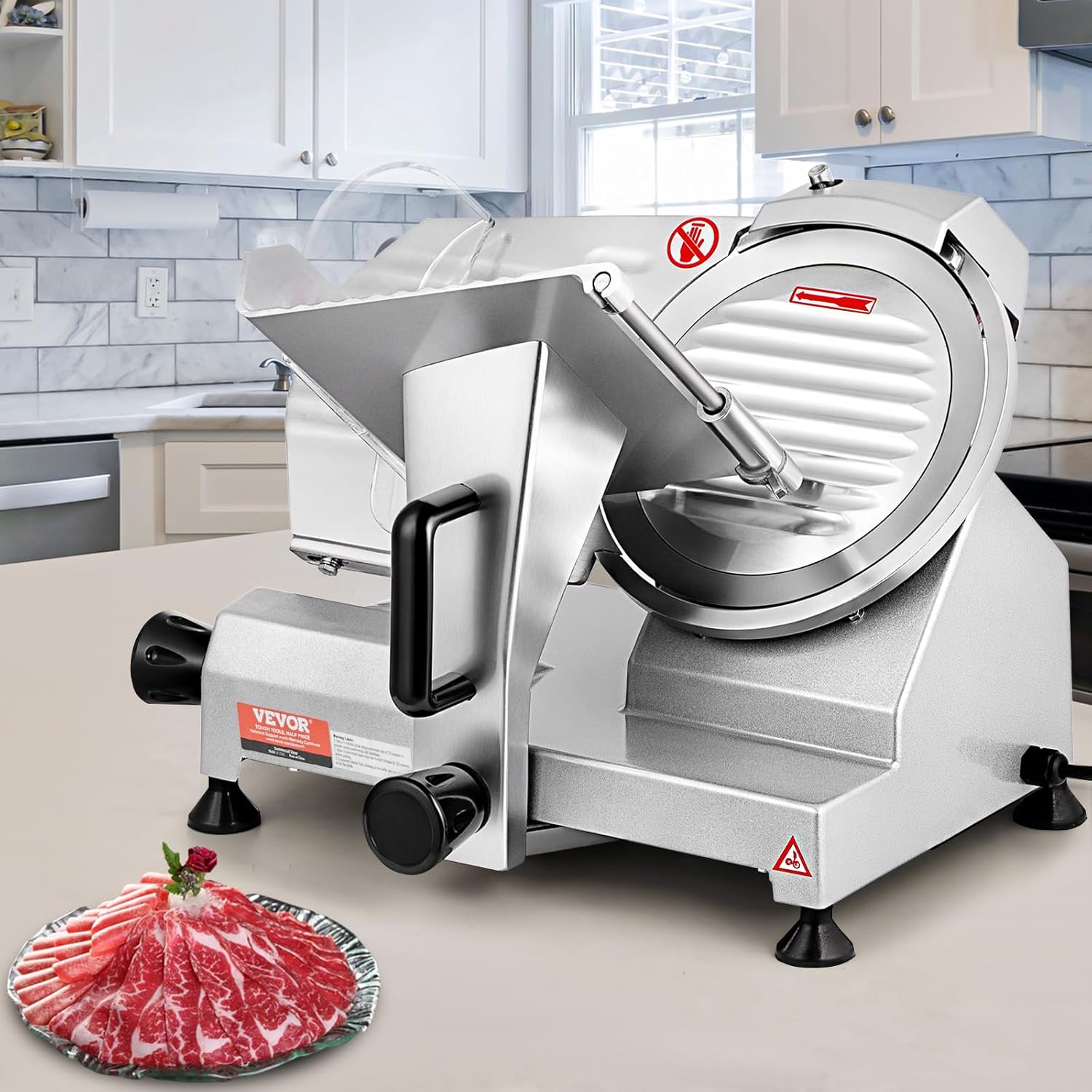 VEVOR Trancheuse Électrique Commerciale 200 W Trancheuse à Jambon Lame 203 mm 350-400 tr/min Trancheuse Charcuterie en Acier Inoxydable et Alu pour Couper en Tranches Viande Fromage Légumes Fruits – Image 8