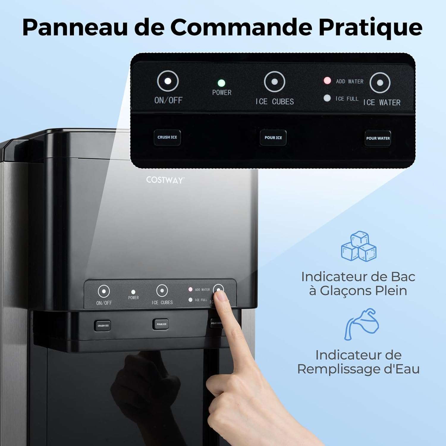 COSTWAY 3 en 1 Distributeur d'Eau avec Machine à Glaçons en Cubes et Glace Pilée 20 kg en 24h, Refroidisseur d'Eau de Comptoir, Remplissage Manuel/Automatique, pour Maison, Cuisine, Bureau – Image 8