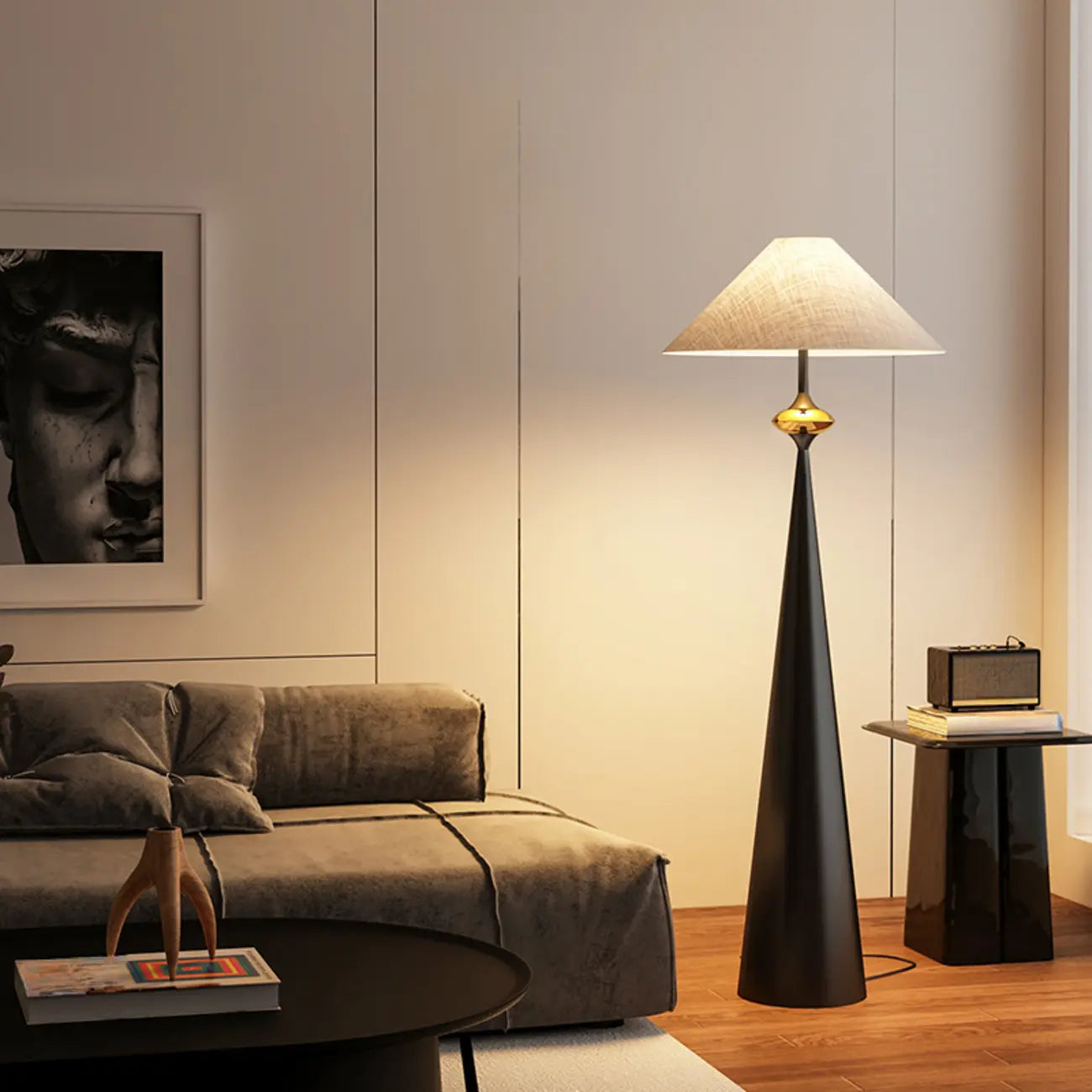 Contemporary Tapered Metal Floor Lamp Fabric Shade – Image 24