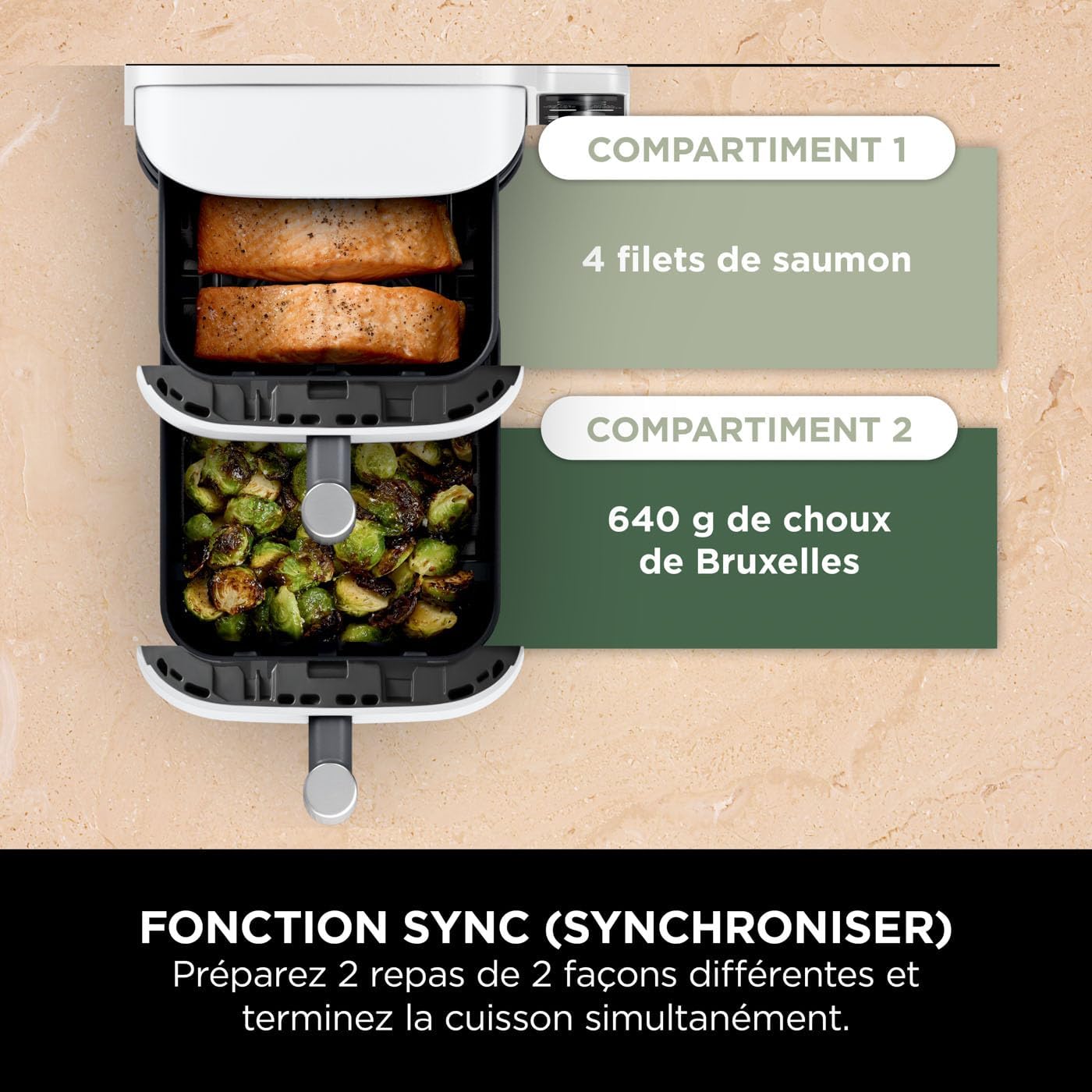 NINJA Double Stack XL Air Fryer, Friteuse sans huile Verticale Double Tiroir 4 Niveaux de Cuisson, 2 Tiroirs, 2 Grilles, Capacité de 9,5 L, 6 Fonctions, 8 Portions, Pinces, Blanc SL400EUWH – Image 7