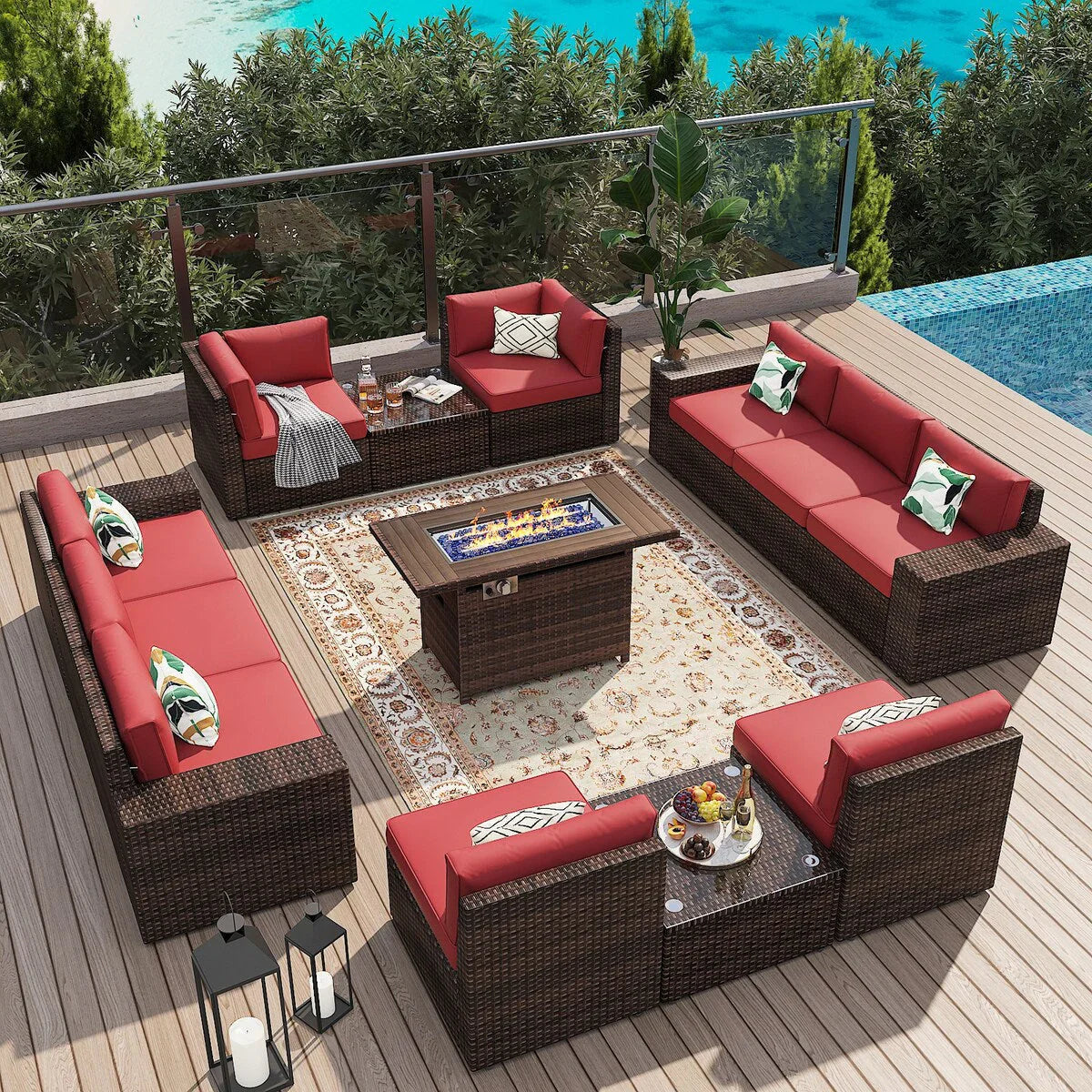 13 Pieces Patio Furniture Set with 44Fire Pit Table – Image 6