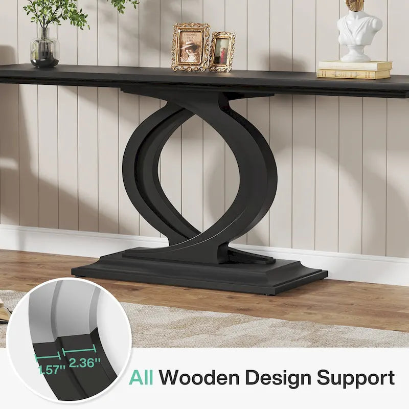 59 Inch Console Table for Entryway, White Farmhouse Sofa Tables for Living Room – Image 15
