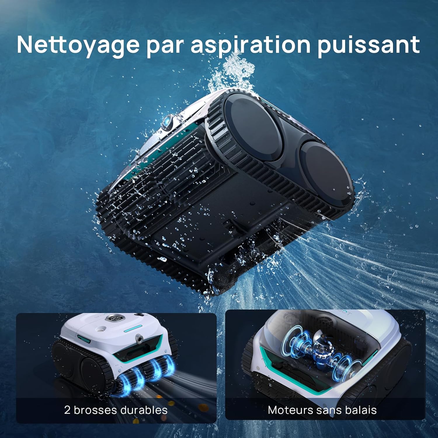 WYBOT (Nouveau Modèle) Robot Piscine sans Fil C2 Vision-A avec caméra IA, Filtration Ultra-Fine, Forte Aspiration, Nettoyage Fond/parois & Ligne d’Eau, Navigation Intelligente – Blanc – Image 4