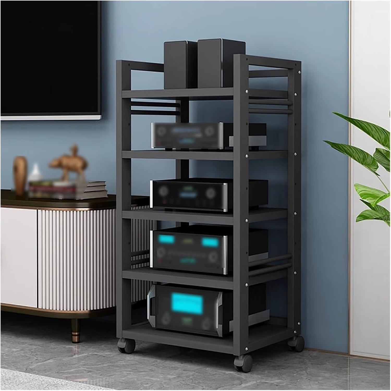 meuble chaine hifi Armoire De Composants Audio/vidéo À 4/5 Niveaux, Armoire AV Moderne, Support De Stockage De Composants Stéréo De Divertissement, Unité Multimédia Robuste For Tourne-disque For Les J